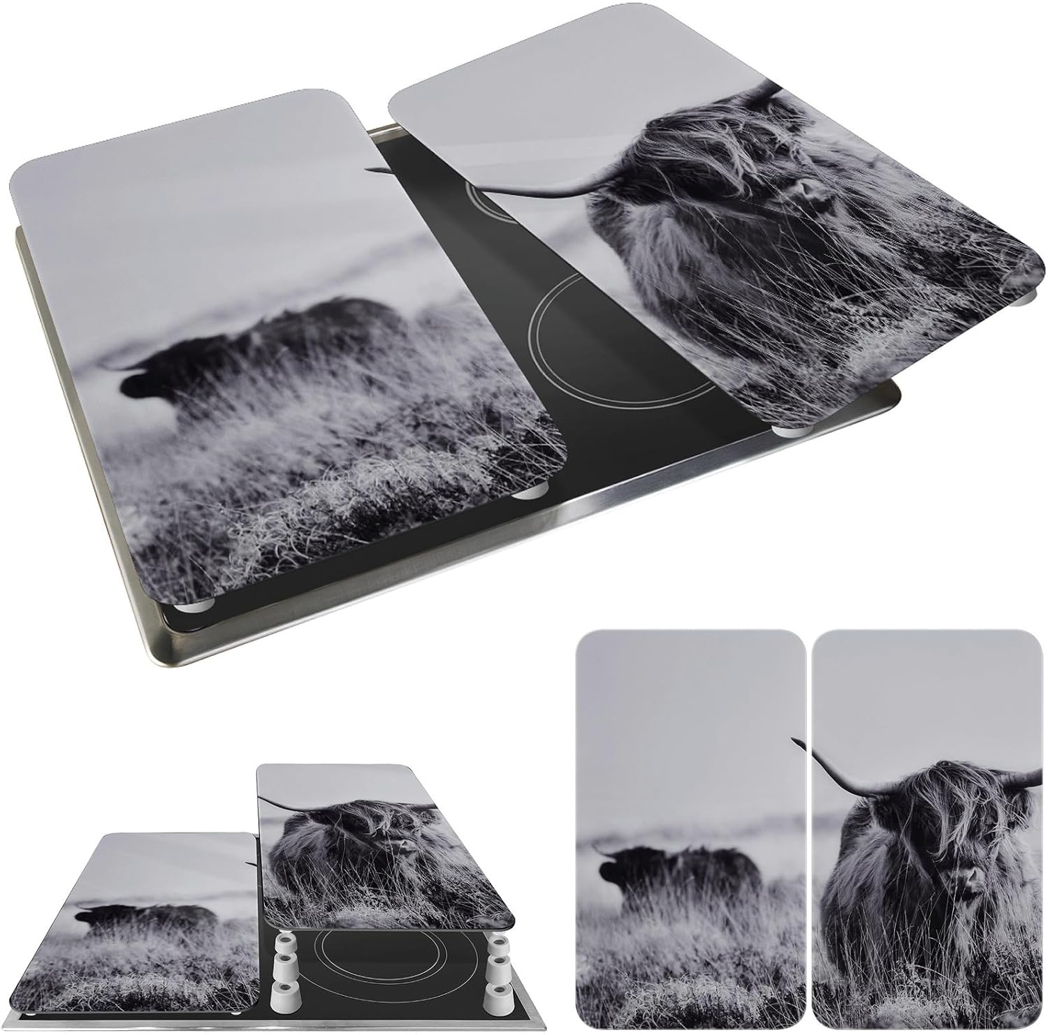 WENKO Kookplaatafdekplaten Highland Cattle - 2-delige set - 30 x 52 cm