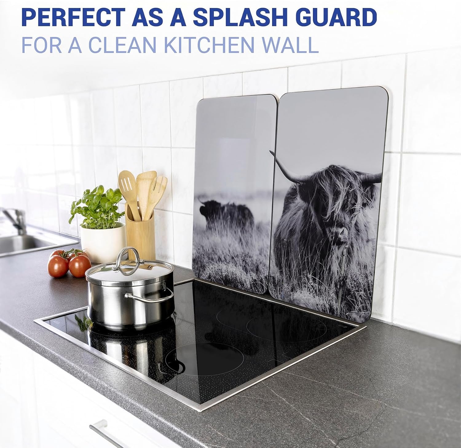 WENKO Kookplaatafdekplaten Highland Cattle - 2-delige set - 30 x 52 cm