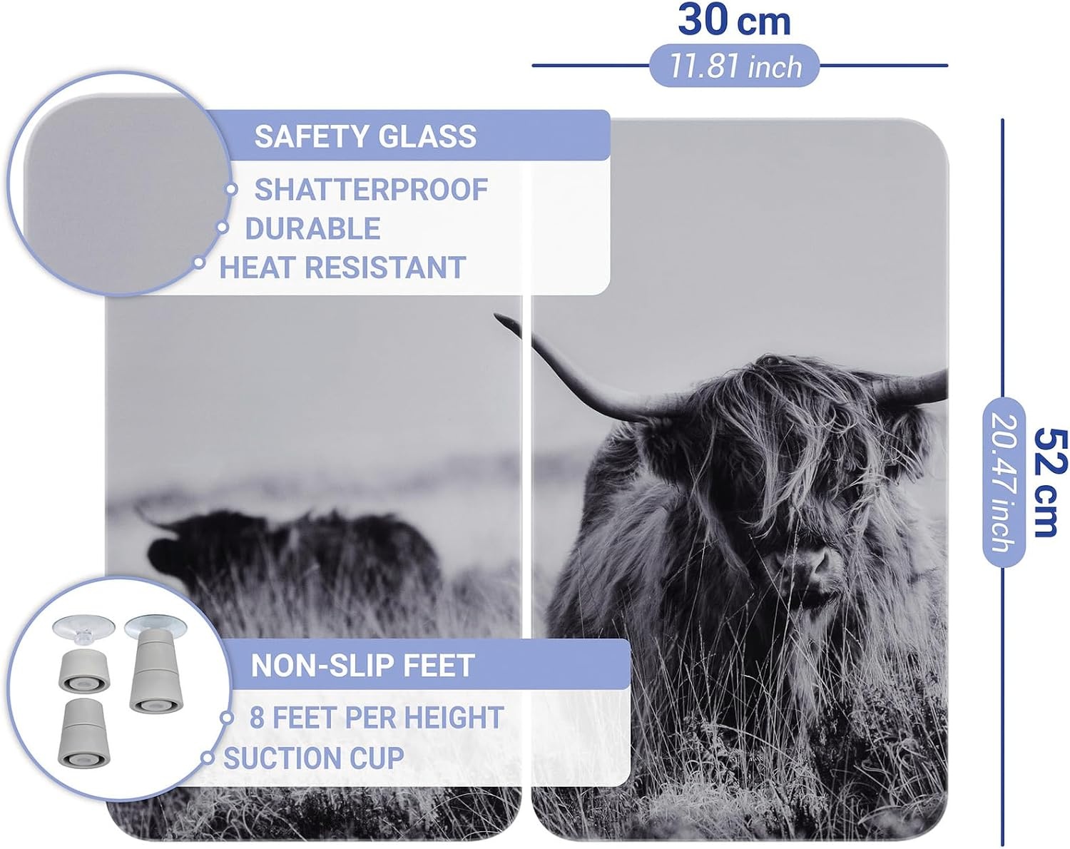 WENKO Kookplaatafdekplaten Highland Cattle - 2-delige set - 30 x 52 cm