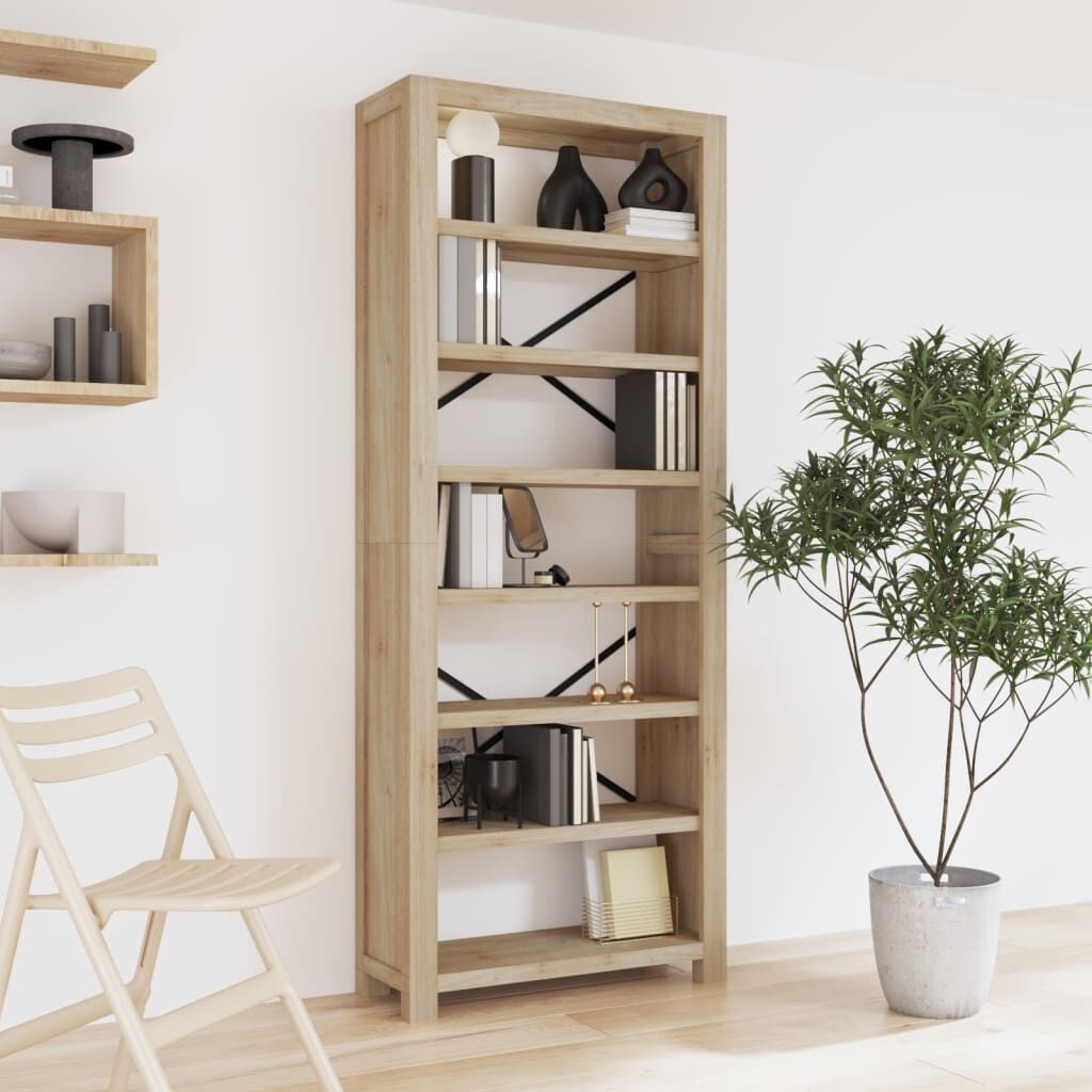 vidaXL Boekenkast met 7 schappen 80x30x200 cm massief acaciahout