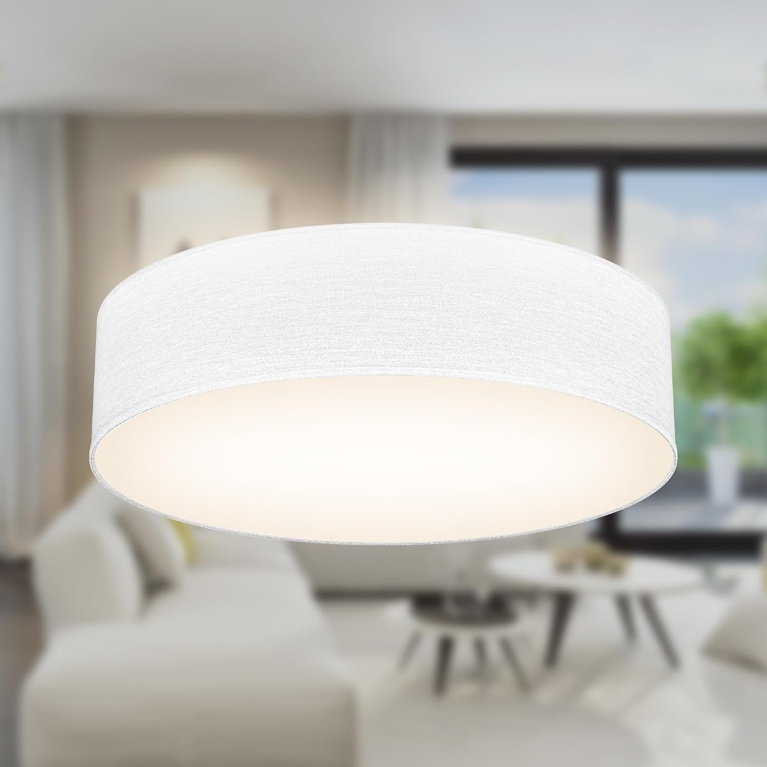 B.K.Licht I Plafondlamp I stoffen plafoniere I slaapkamer plafondlampen I lampen wit I stof plafonniere I IP20 I Ø38cm I excl. E27