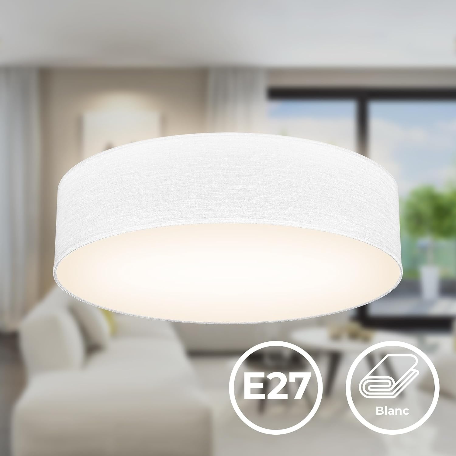 B.K.Licht I Plafondlamp I stoffen plafoniere I slaapkamer plafondlampen I lampen wit I stof plafonniere I IP20 I Ø38cm I excl. E27