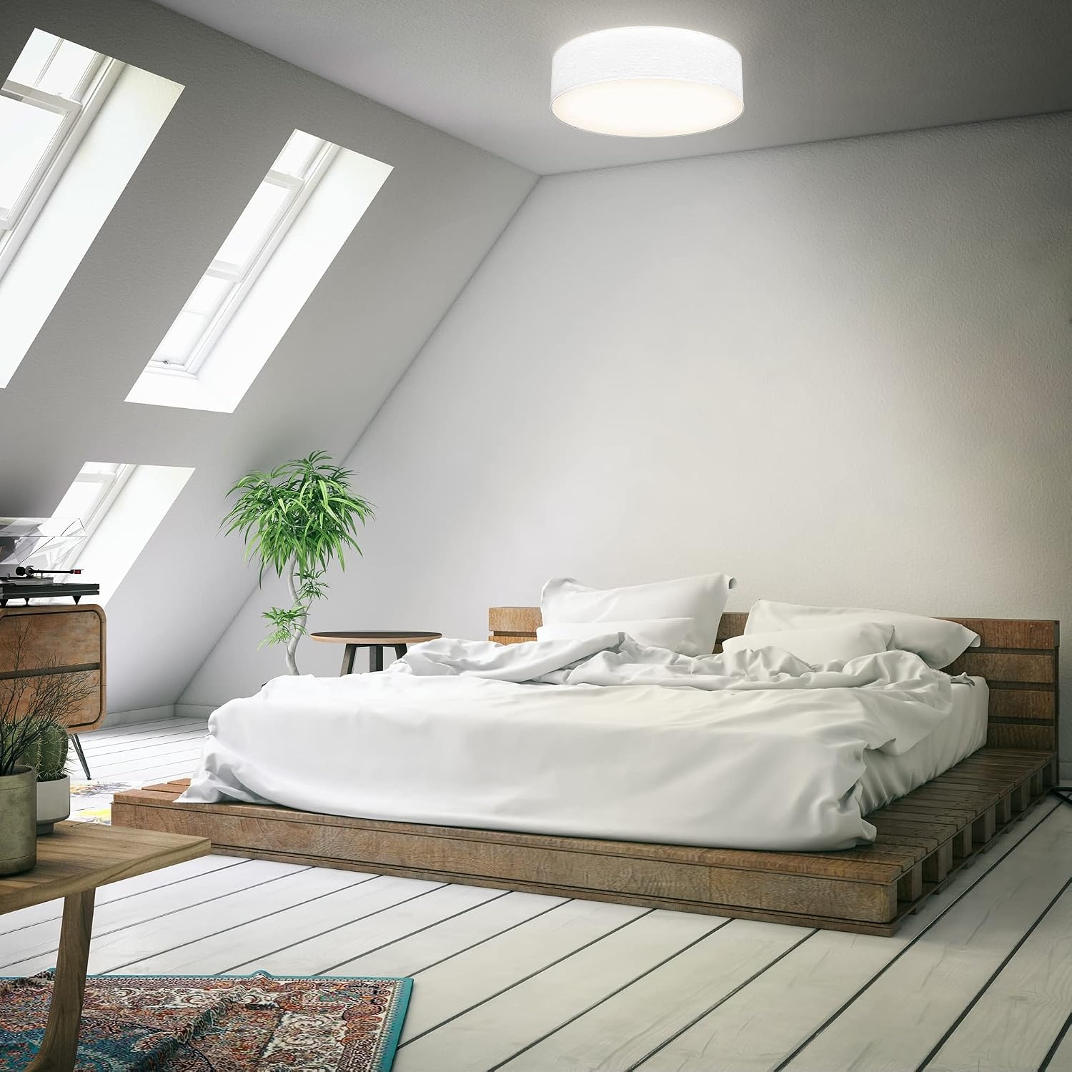 B.K.Licht I Plafondlamp I stoffen plafoniere I slaapkamer plafondlampen I lampen wit I stof plafonniere I IP20 I Ø38cm I excl. E27