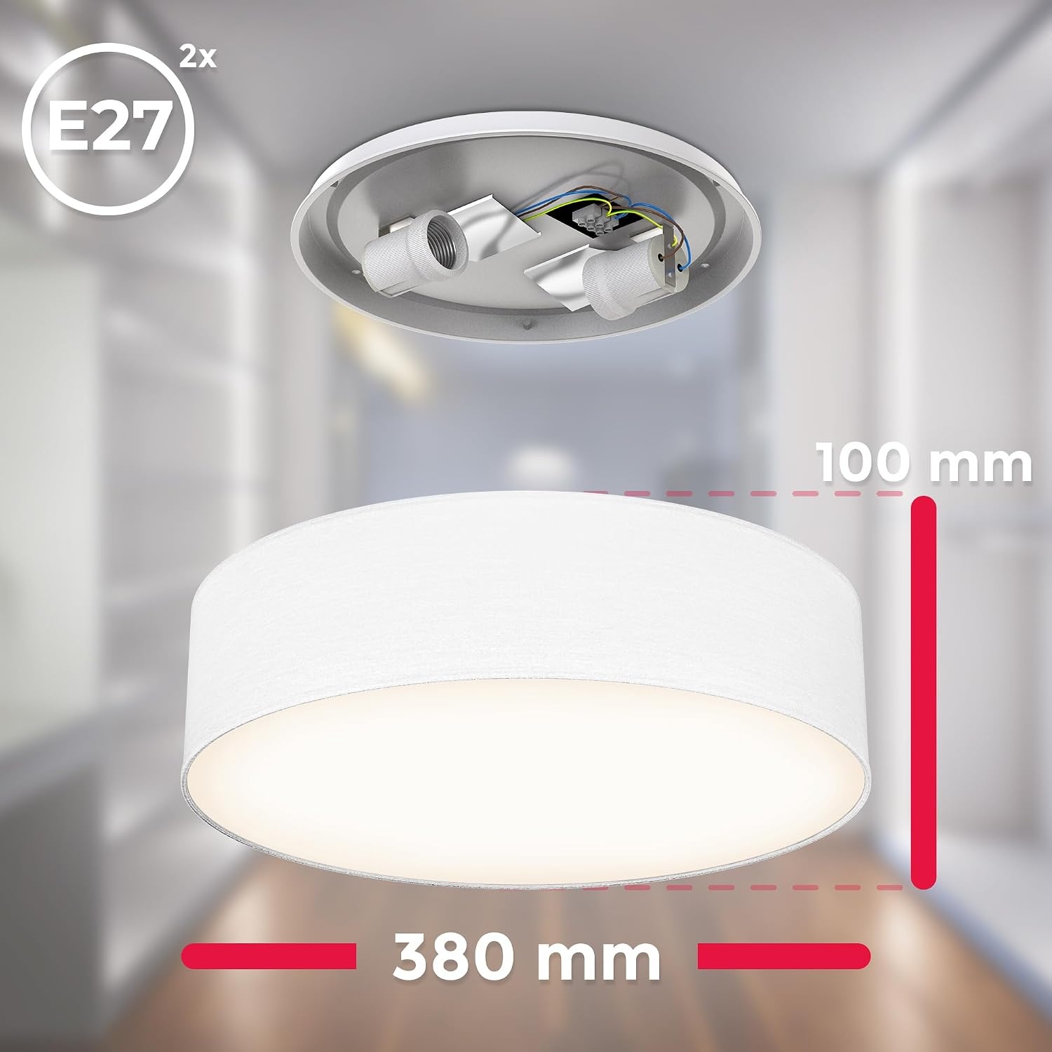B.K.Licht I Plafondlamp I stoffen plafoniere I slaapkamer plafondlampen I lampen wit I stof plafonniere I IP20 I Ø38cm I excl. E27