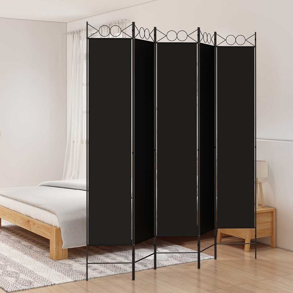vidaXL Kamerscherm met 5 panelen 200x200 cm stof zwart