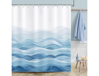 Bonhause Douchegordijn Oceaan Golven - Blauw - 180 x 180 cm - Inclusief 12 haken