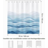 Bonhause Douchegordijn Oceaan Golven - Blauw - 180 x 180 cm - Inclusief 12 haken