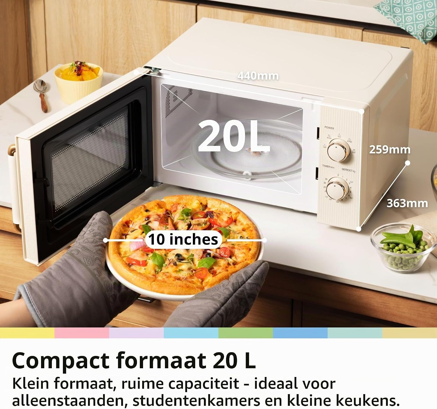 COMFEE CMO-M202NC(CM) Vintage retro elegante magnetron met 5 standen, 700 W, 20 l, instelbare timer 0-35 minuten, eenvoudige bediening, binnenverlichting, abrikooscrème