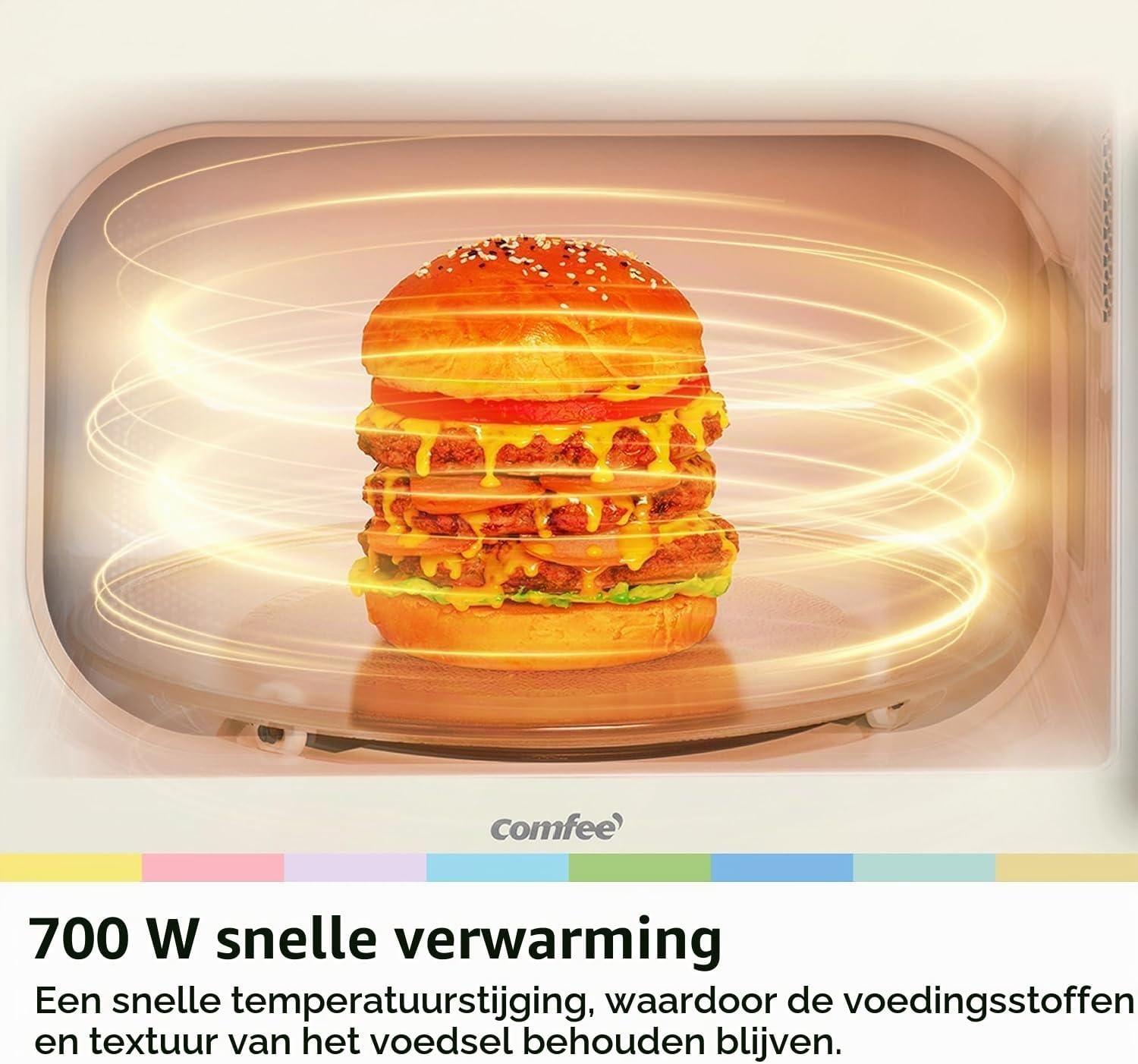 COMFEE CMO-M202NC(CM) Vintage retro elegante magnetron met 5 standen, 700 W, 20 l, instelbare timer 0-35 minuten, eenvoudige bediening, binnenverlichting, abrikooscrème