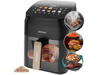 Cecotec Air Fryer Cecofry & Grill Smokin' 4500 4.5 Litres, 1900 W, Grill Plate – Double Resistance, Integrated Smoker, Temperature Adjustable from 104 – 392 °F, 10 Menus - Maat 4.5 L