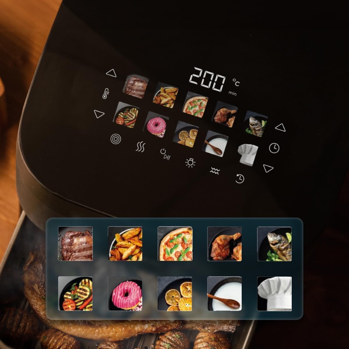 Cecotec Air Fryer Cecofry & Grill Smokin' 4500 4.5 Litres, 1900 W, Grill Plate – Double Resistance, Integrated Smoker, Temperature Adjustable from 104 – 392 °F, 10 Menus - Maat 4.5 L