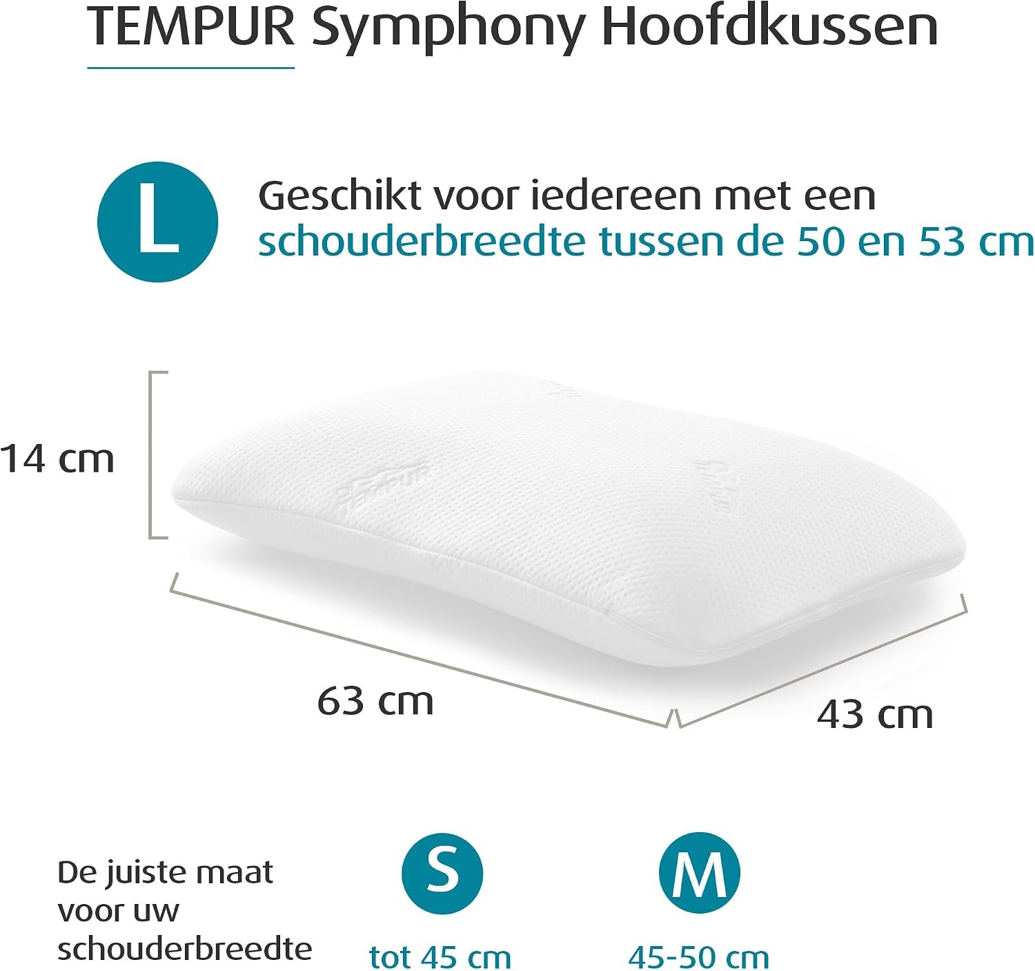 TEMPUR Symphony hoofdkussen, stevig liggevoel, L (63 x 43 x 14 cm), wit - Maat L (63 x 43 x 14 cm)
