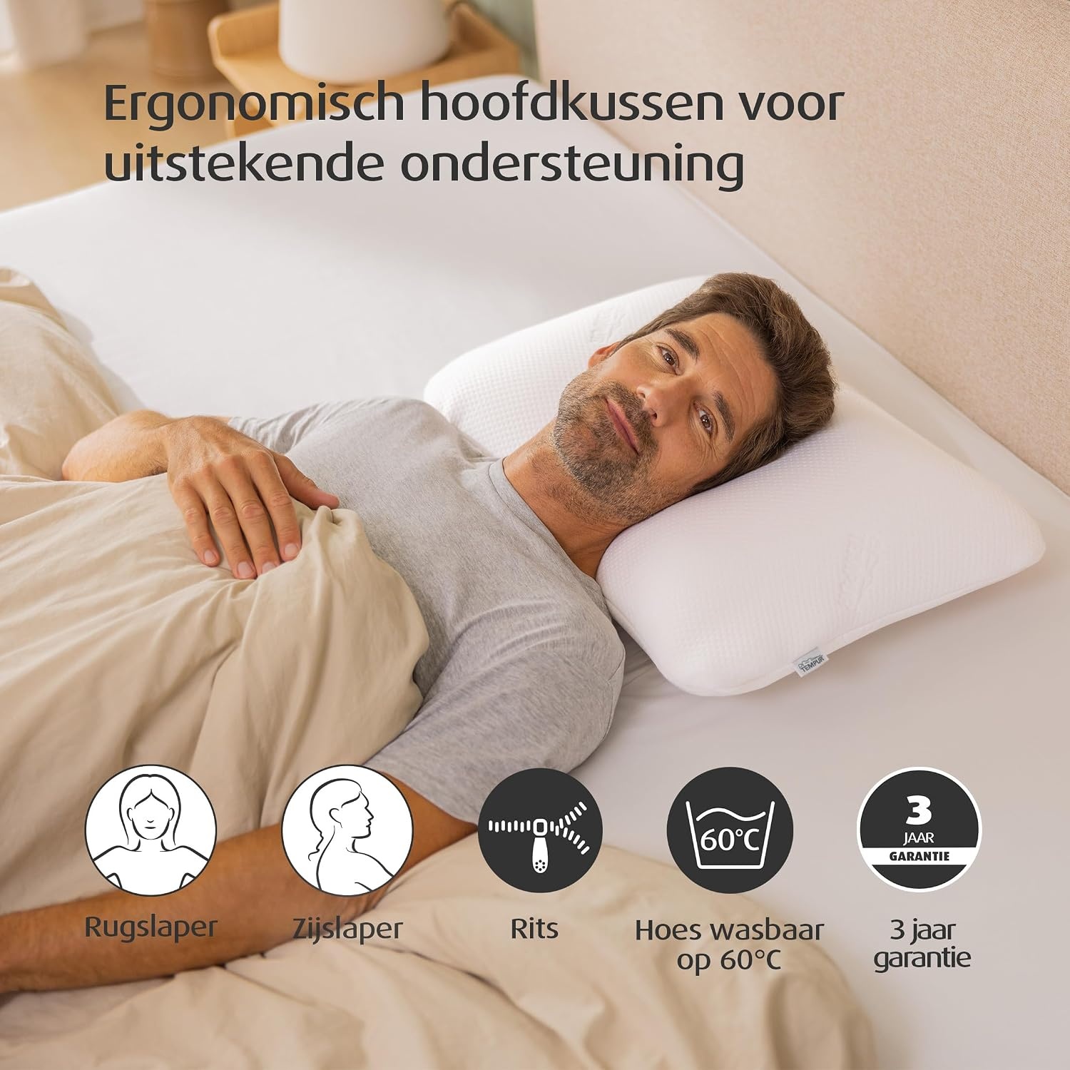 TEMPUR Symphony hoofdkussen, stevig liggevoel, L (63 x 43 x 14 cm), wit - Maat L (63 x 43 x 14 cm)
