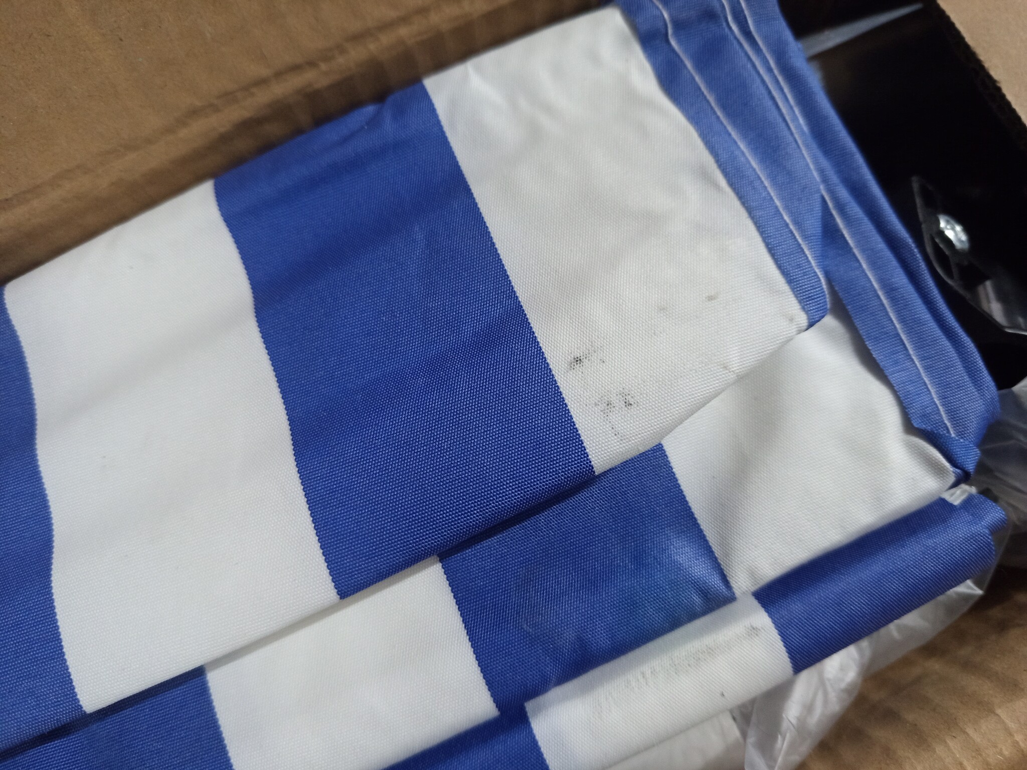 vidaXL Luifel handmatig uittrekbaar 400 cm blauw en witte strepen