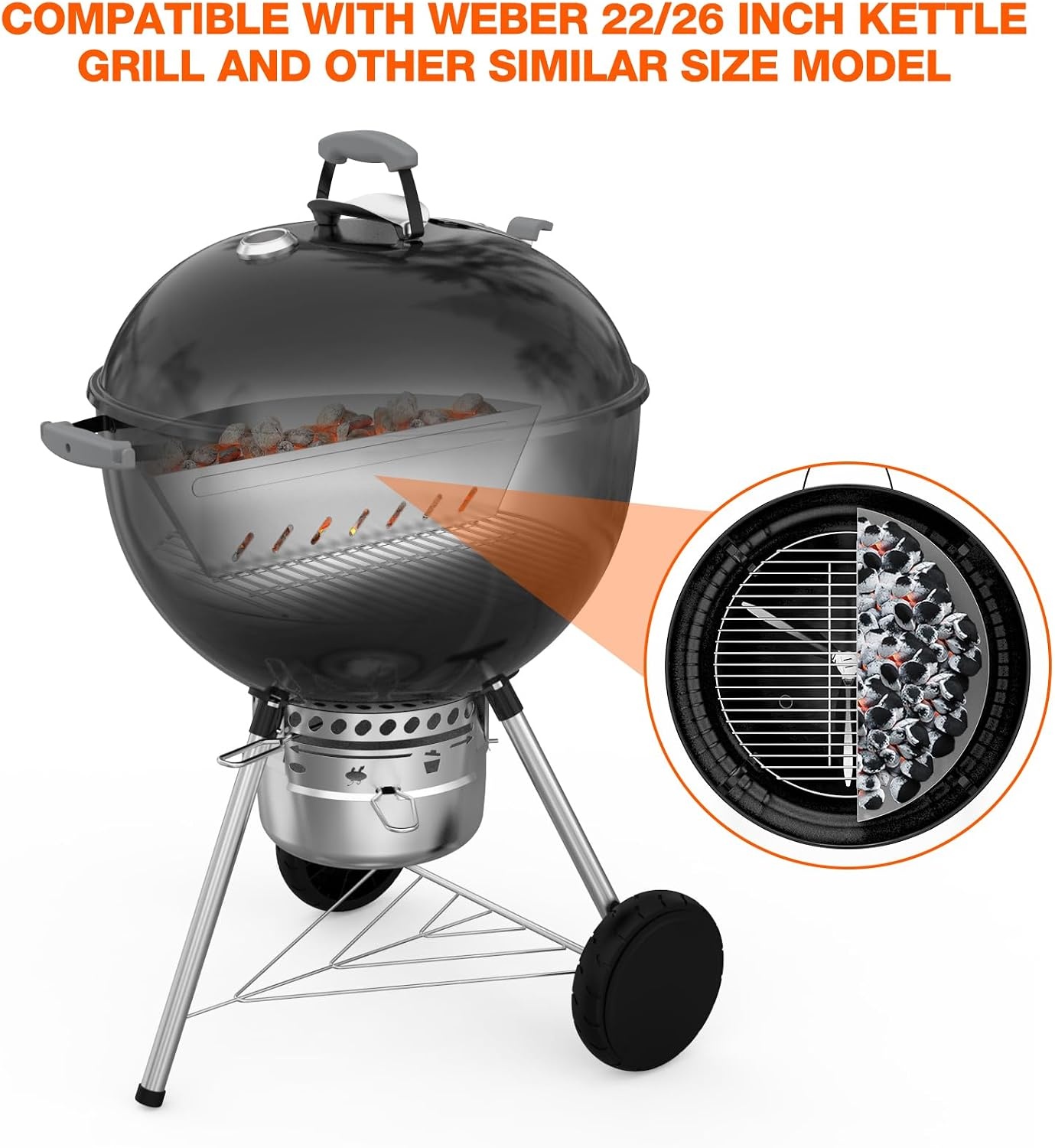 Onlyfire RVS Houtskoolmanden voor 57 cm en 67 cm Kogelbarbecue - Zilver