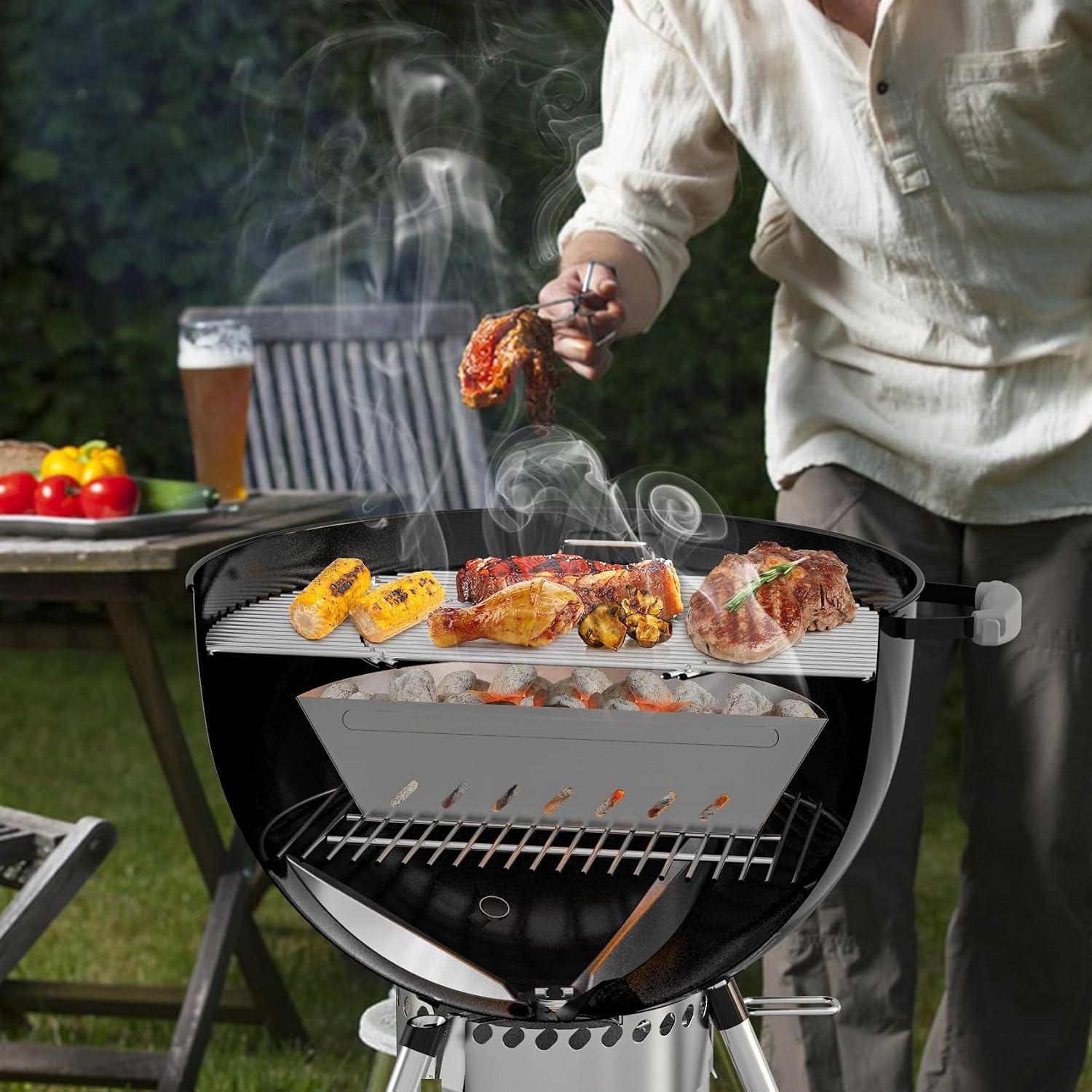 Onlyfire RVS Houtskoolmanden voor 57 cm en 67 cm Kogelbarbecue - Zilver