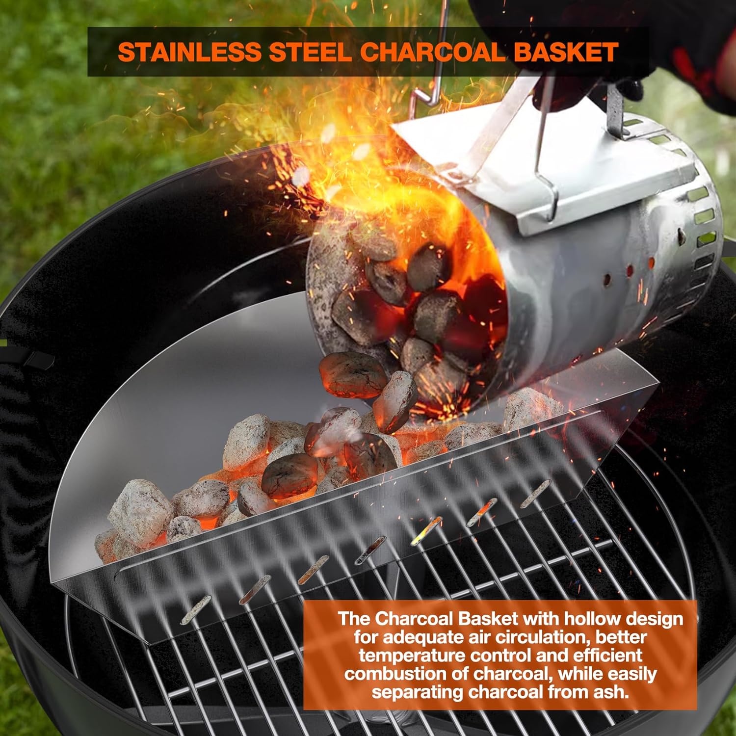 Onlyfire RVS Houtskoolmanden voor 57 cm en 67 cm Kogelbarbecue - Zilver