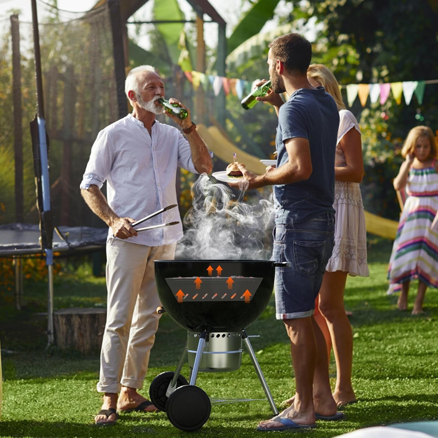 Onlyfire RVS Houtskoolmanden voor 57 cm en 67 cm Kogelbarbecue - Zilver