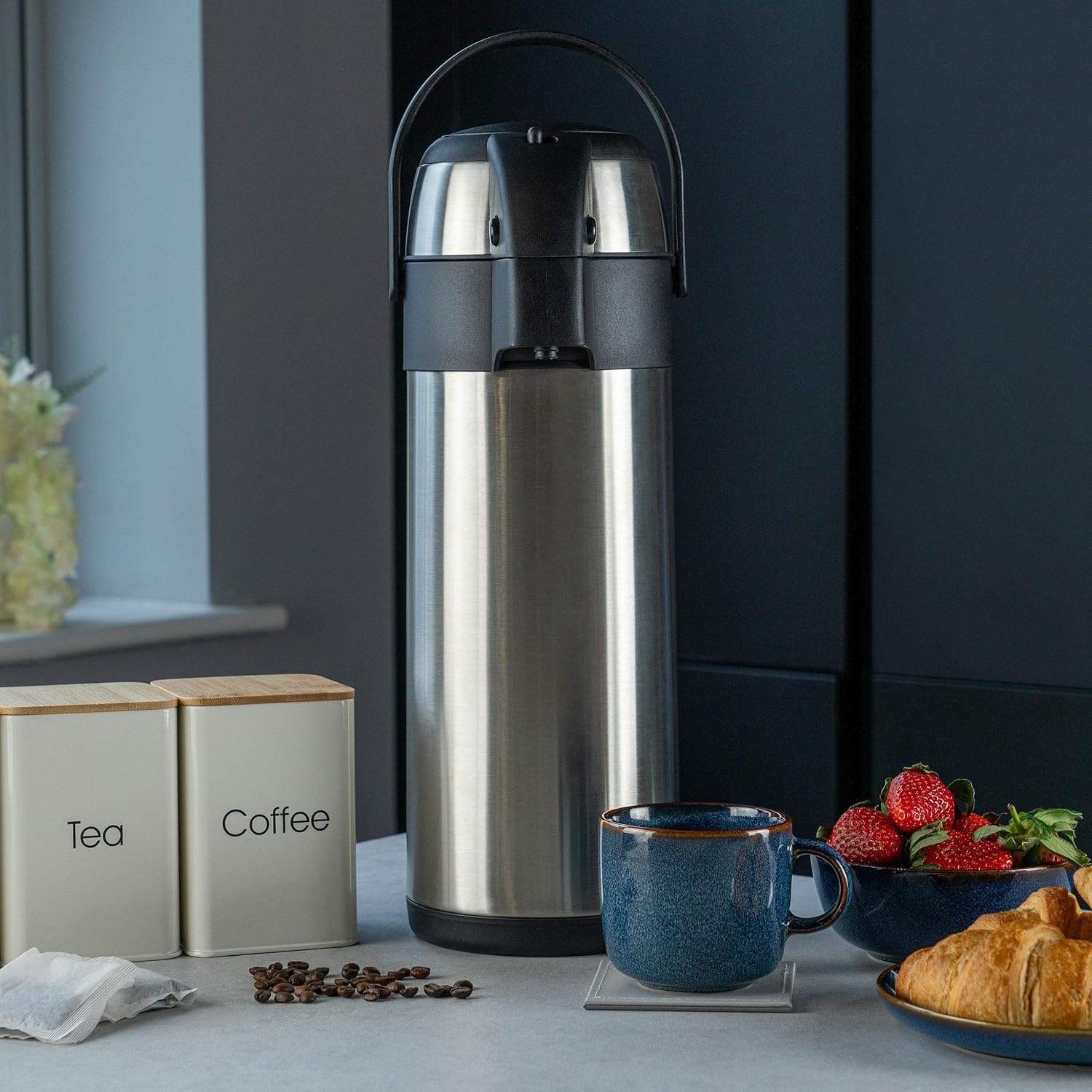 Pioneer Thermoskan met Pompfunctie - 5 Liter - Roestvrij Staal