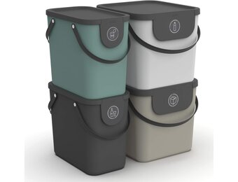 Rotho Albula Afvalscheidingssysteem Set van 4 - 2x25L & 2x40L - Blauw, Cappuccino en Antraciet