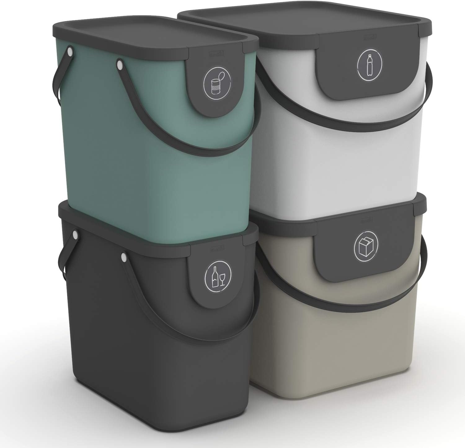 Rotho Albula Afvalscheidingssysteem Set van 4 - 2x25L & 2x40L - Blauw, Cappuccino en Antraciet