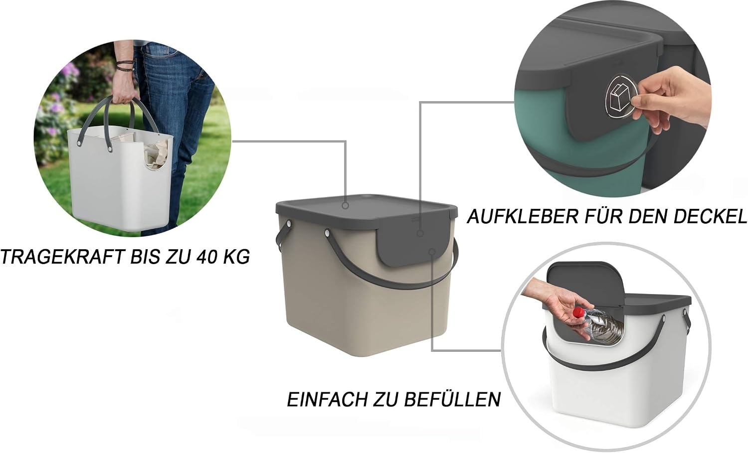 Rotho Albula Afvalscheidingssysteem Set van 4 - 2x25L & 2x40L - Blauw, Cappuccino en Antraciet