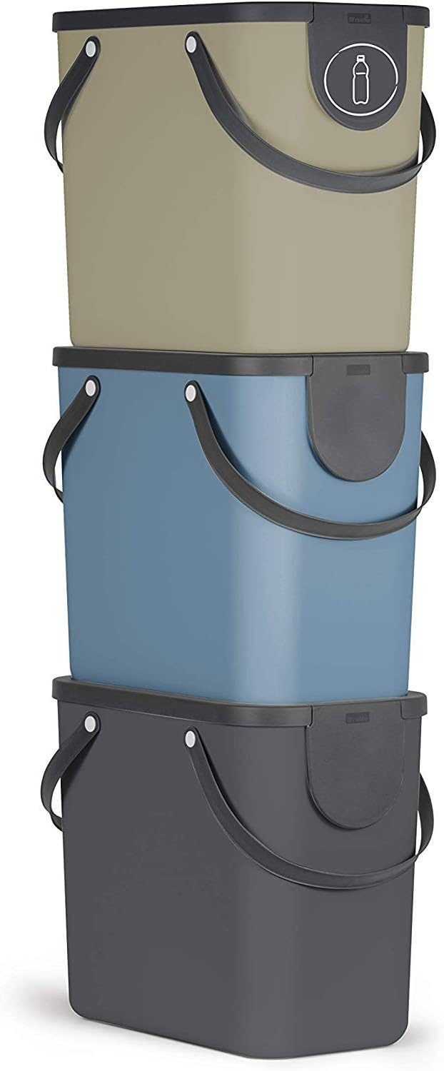 Rotho Albula Afvalscheidingssysteem Set van 4 - 2x25L & 2x40L - Blauw, Cappuccino en Antraciet