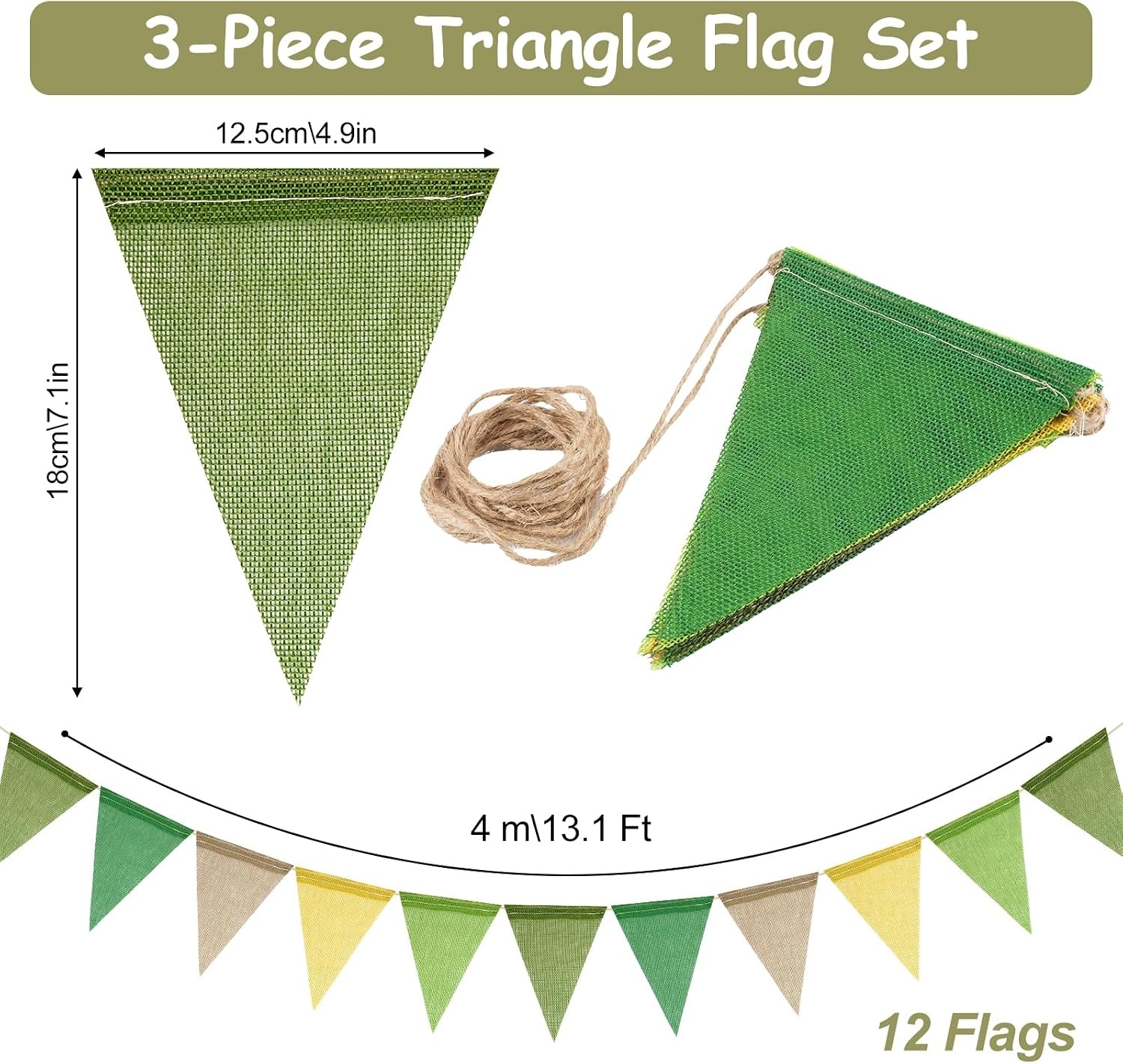 Tikplus Vlaggenlijn Groen 12 Meter - 3 Stuks Bunting Slingers voor Binnen en Buiten