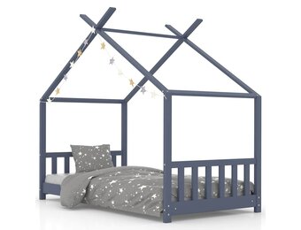 vidaXL Kinderbedframe massief grenenhout grijs 70x140 cm