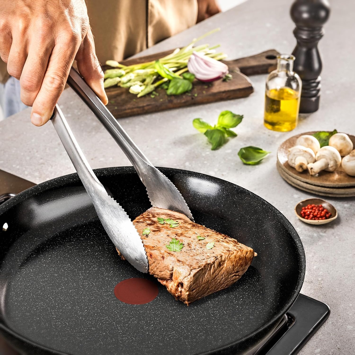Tefal Explore Ceramic G2149032 Set van 2 Anti-aanbak Koekenpannen 24 en 28 cm, Keramische Titaniumlaag, Inductiegeschikt, Thermo-Spot Indicator, PFOA-vrij, Vaatwasmachinebestendig