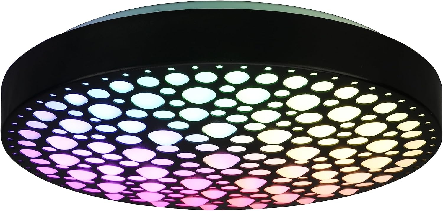 Reality Leuchten LED plafondlamp Chizu R67161132, kunststof zwart mat, incl. 22 Watt Rainbow LED, afstandsbediening, dimmer, kleurverandering, nachtlampje