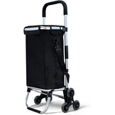 VOUNOT Boodschappentrolley met 6 wielen van aluminium met waterdicht geïsoleerd vak, boodschappentrolley, opvouwbaar, 3-in-1, tas, trolley, trap, zwart