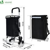 VOUNOT Boodschappentrolley met 6 wielen van aluminium met waterdicht geïsoleerd vak, boodschappentrolley, opvouwbaar, 3-in-1, tas, trolley, trap, zwart