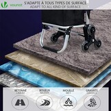 VOUNOT Boodschappentrolley met 6 wielen van aluminium met waterdicht geïsoleerd vak, boodschappentrolley, opvouwbaar, 3-in-1, tas, trolley, trap, zwart