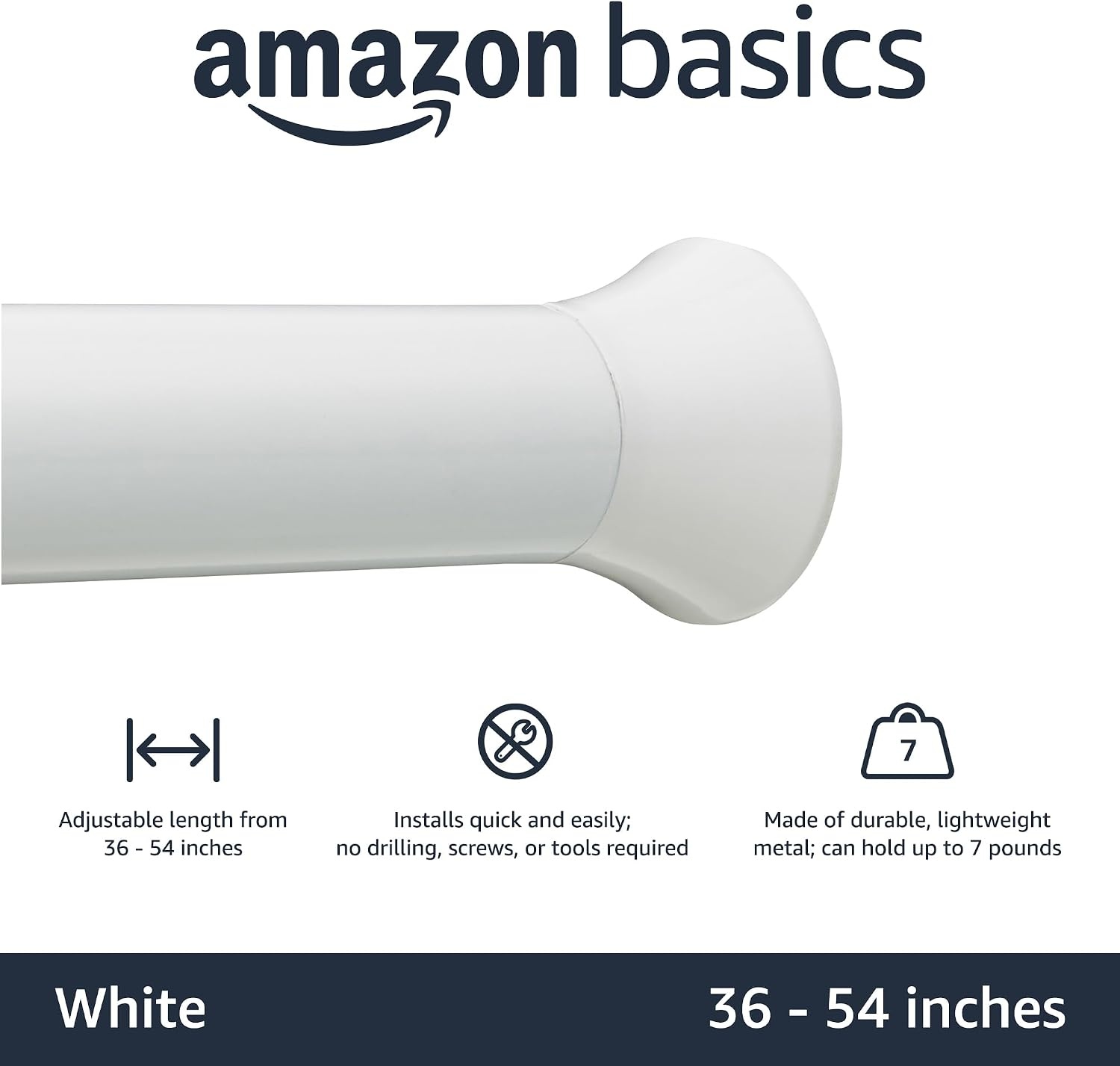 Amazon Basics Telescopische douchegordijnstang om in te klemmen, 91-137 cm, wit