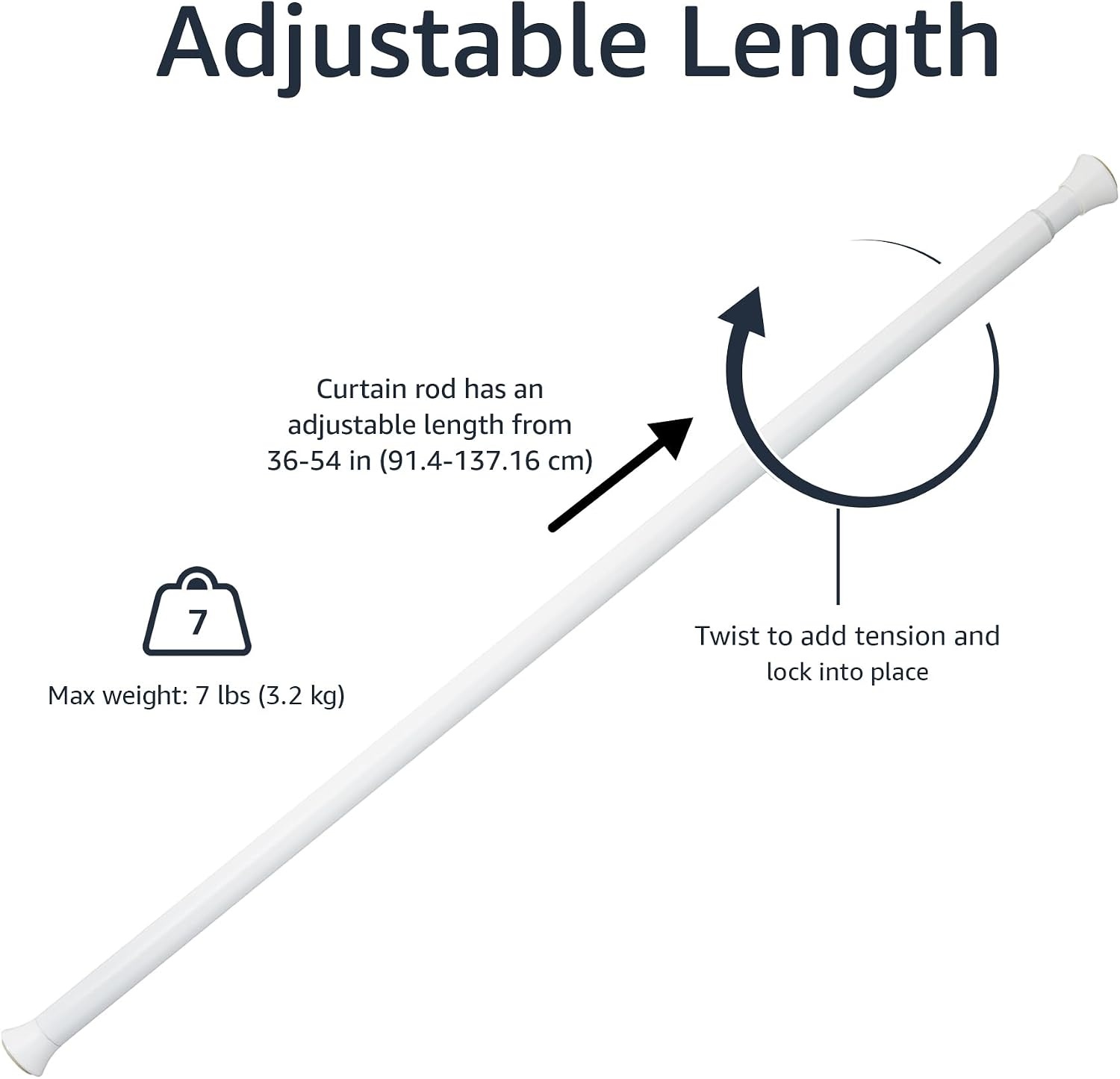Amazon Basics Telescopische douchegordijnstang om in te klemmen, 91-137 cm, wit