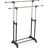 Relaxdays dubbel verstelbaar kledingrek op wielen, 85-148 cm hoog, 85-141 cm breed, zilver-zwart