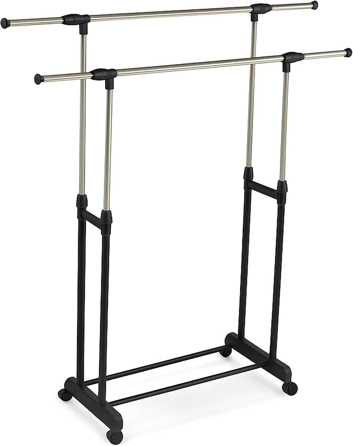 Relaxdays dubbel verstelbaar kledingrek op wielen, 85-148 cm hoog, 85-141 cm breed, zilver-zwart