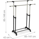 Relaxdays dubbel verstelbaar kledingrek op wielen, 85-148 cm hoog, 85-141 cm breed, zilver-zwart