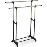 Relaxdays dubbel verstelbaar kledingrek op wielen, 85-148 cm hoog, 85-141 cm breed, zilver-zwart