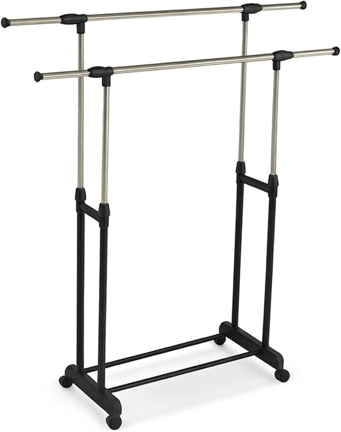 Relaxdays dubbel verstelbaar kledingrek op wielen, 85-148 cm hoog, 85-141 cm breed, zilver-zwart