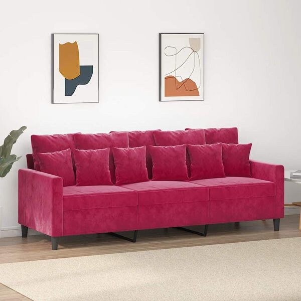 vidaXL Driezitsbank 180 cm fluweel wijnrood