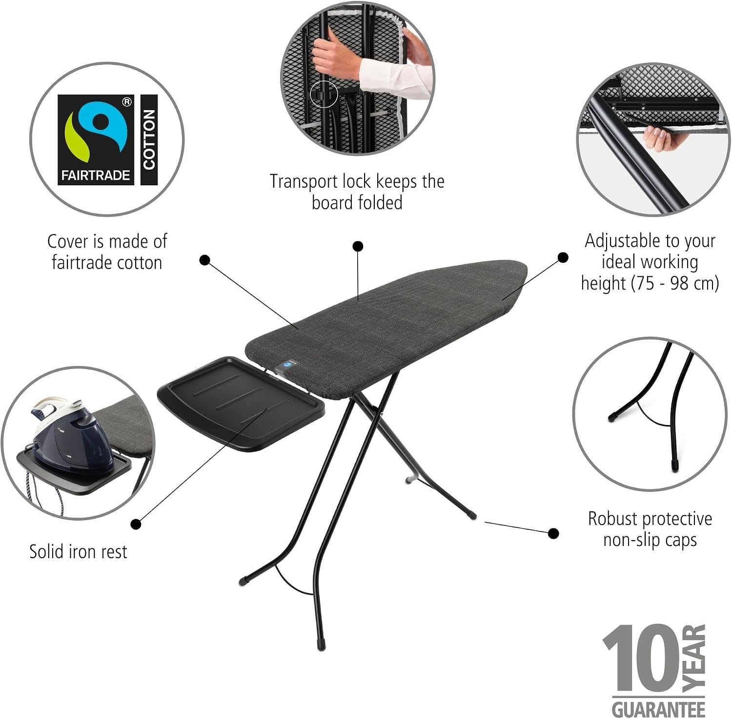Brabantia Ironing Board C, Strijkplank, Denim Black, 124 x 45 cm