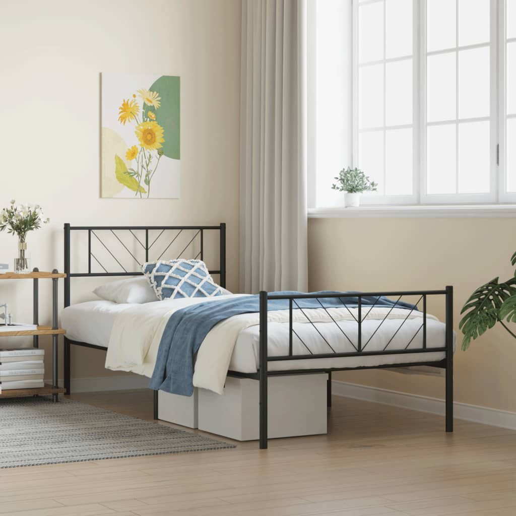 vidaXL Bedframe met hoofd- en voeteneinde metaal zwart 100x200 cm