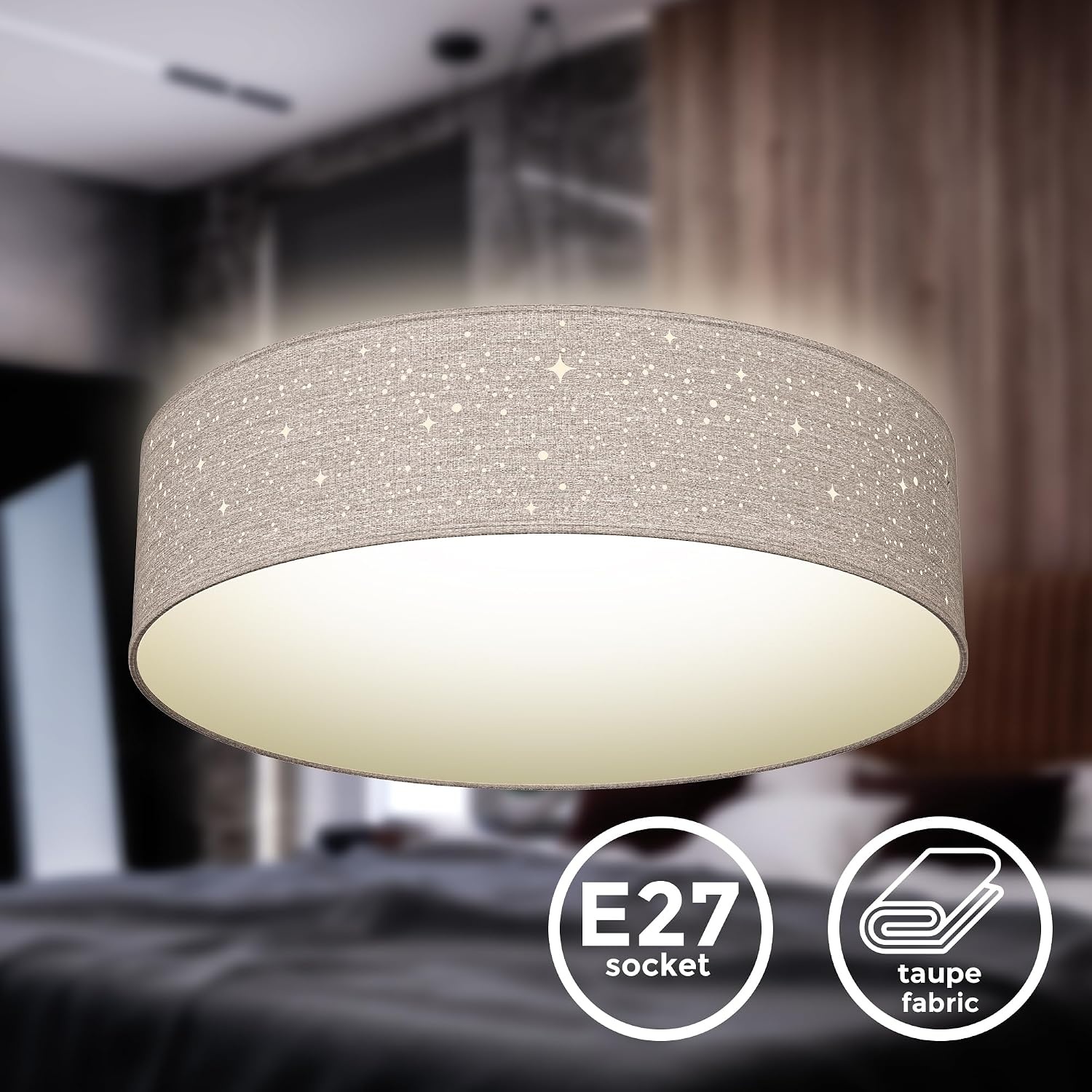 B.K.Licht Plafondlamp met Sterrenhemel Effect - Taupe - 38 cm