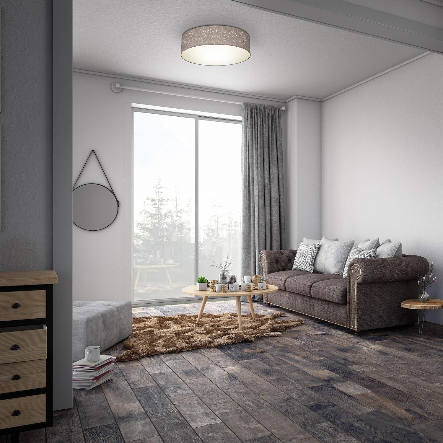 B.K.Licht Plafondlamp met Sterrenhemel Effect - Taupe - 38 cm