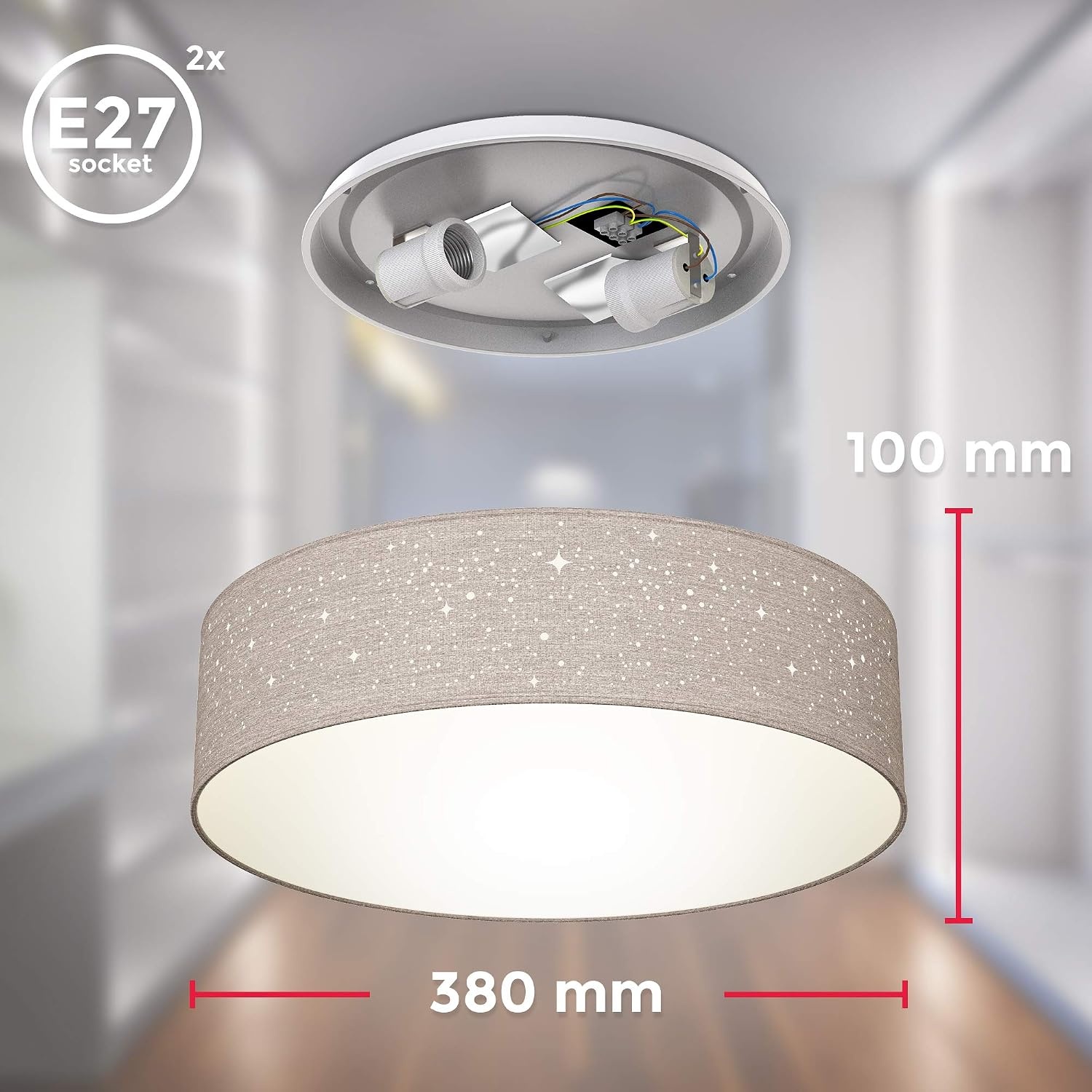 B.K.Licht Plafondlamp met Sterrenhemel Effect - Taupe - 38 cm