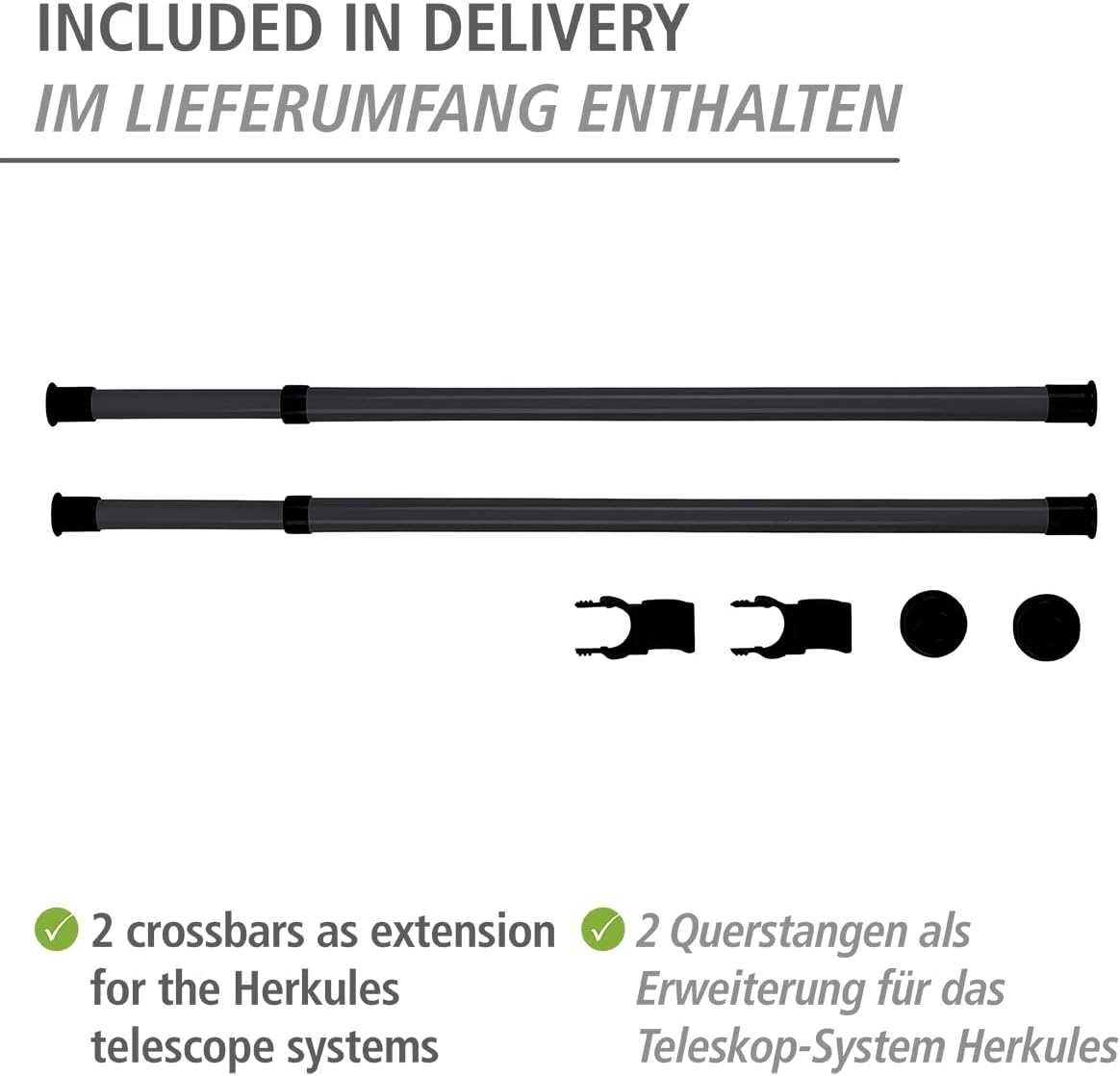 WENKO Hercules Kledingstangen - Set van 2 - 75 tot 120 cm - Zwart