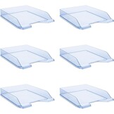 DONAU Brievenbak standaard transparant blauw / 6 stuks - A4 / brievenmand moderne en stapelbare plank/transparant glashelder/bureaublad/polystyreen