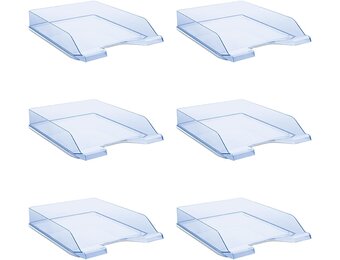 DONAU Brievenbak standaard transparant blauw / 6 stuks - A4 / brievenmand moderne en stapelbare plank/transparant glashelder/bureaublad/polystyreen